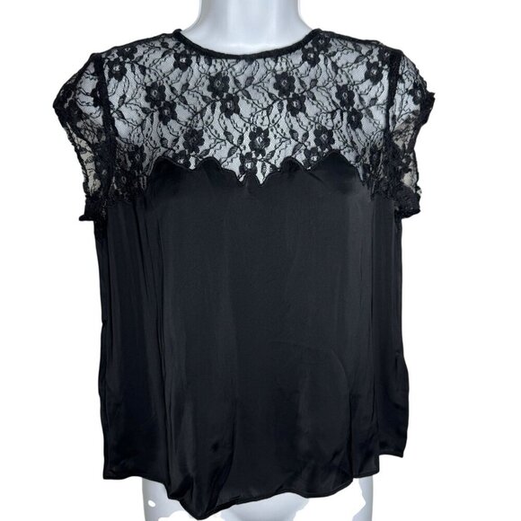 J. Crew Satin Lace Top Womens size XS Black Feminine Romantic blouse J.CREW NWT - Picture 7 of 13
